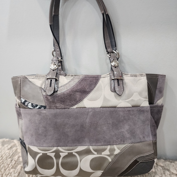 Coach Patchwork Shoulder Bag - Gray and Cream - Picture 2 of 6